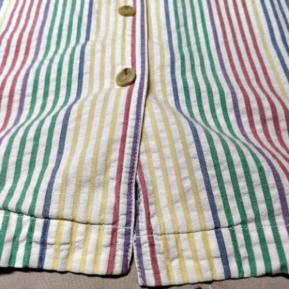 TALBOTS Vintage 90s Pastel Rainbow Stripe Sleeveless Button Down Cotton Blouse M - Picture 8 of 11